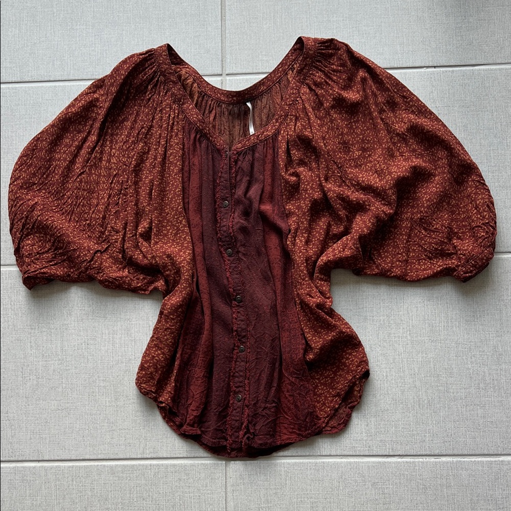 Free People-Women's Burnt Rust Button-Front Blouse. SZ XS